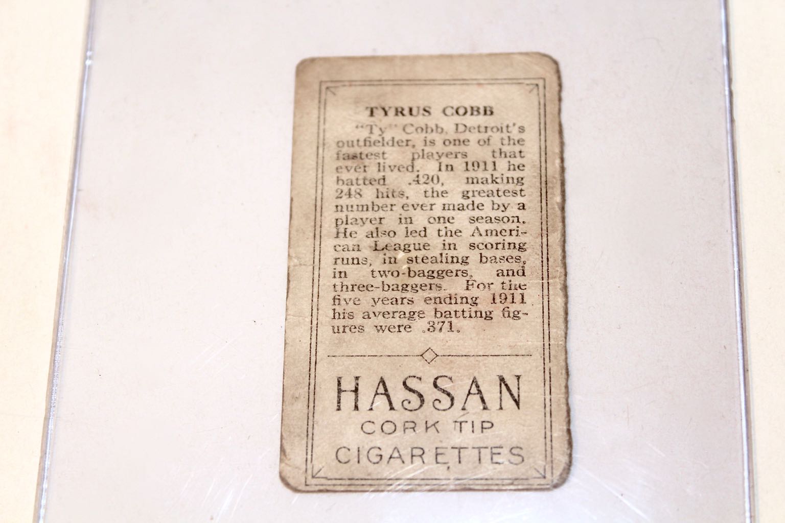 Authentic 1921 T202 Hassan Ty Cobb Card