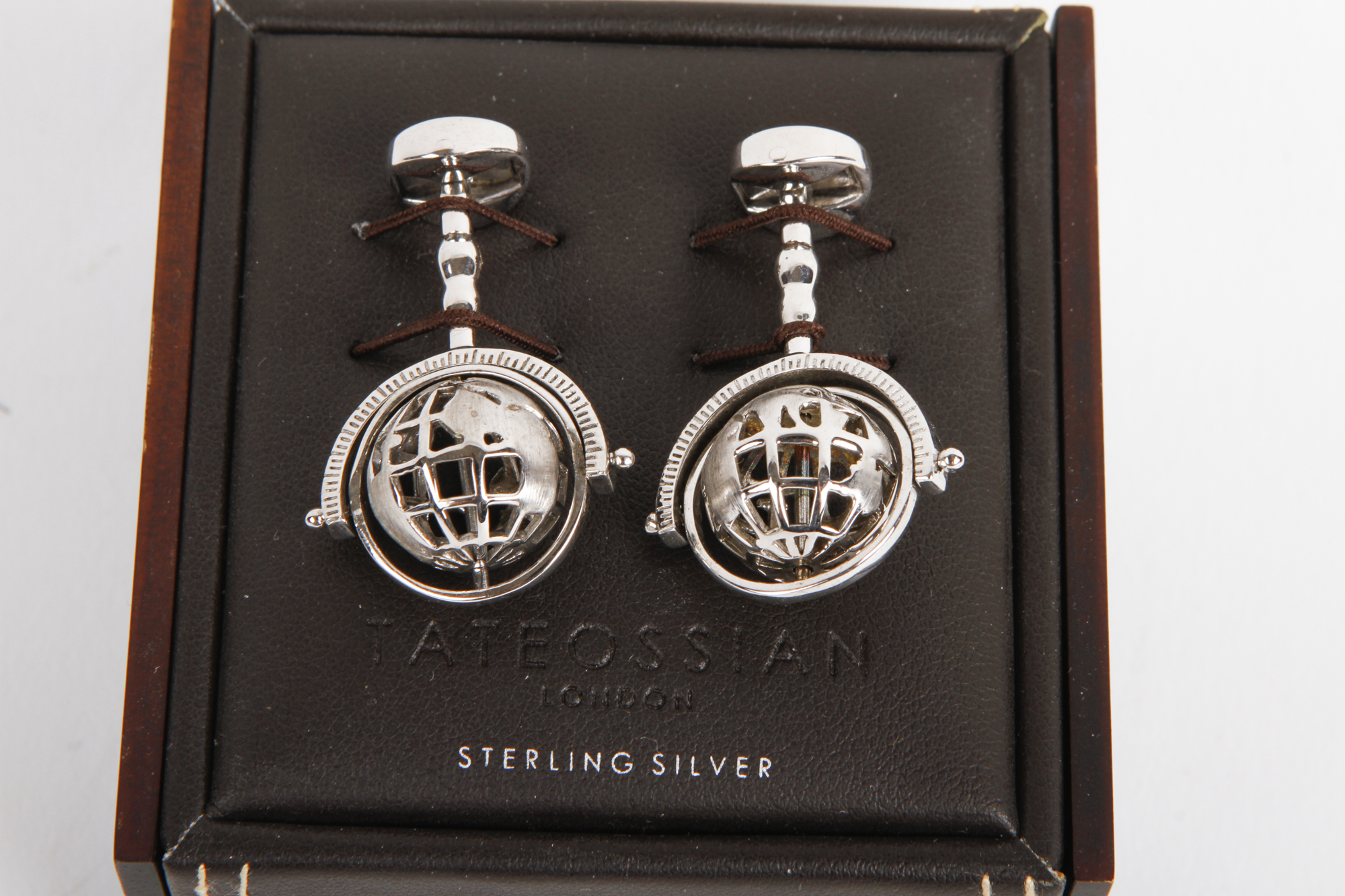 Pair of Tateossian Sterling Silver Globe Cufflinks