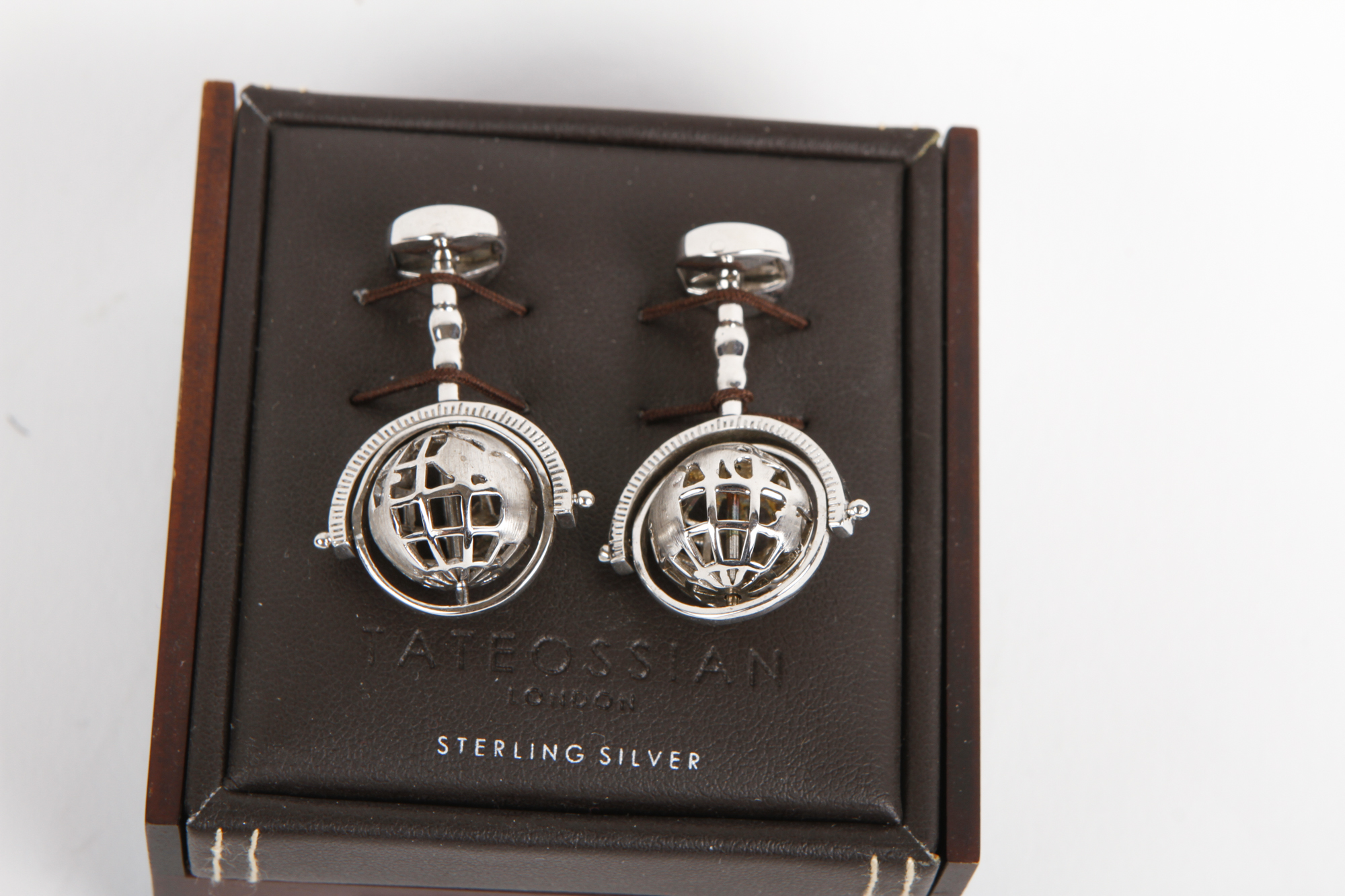 Pair of Tateossian Sterling Silver Globe Cufflinks