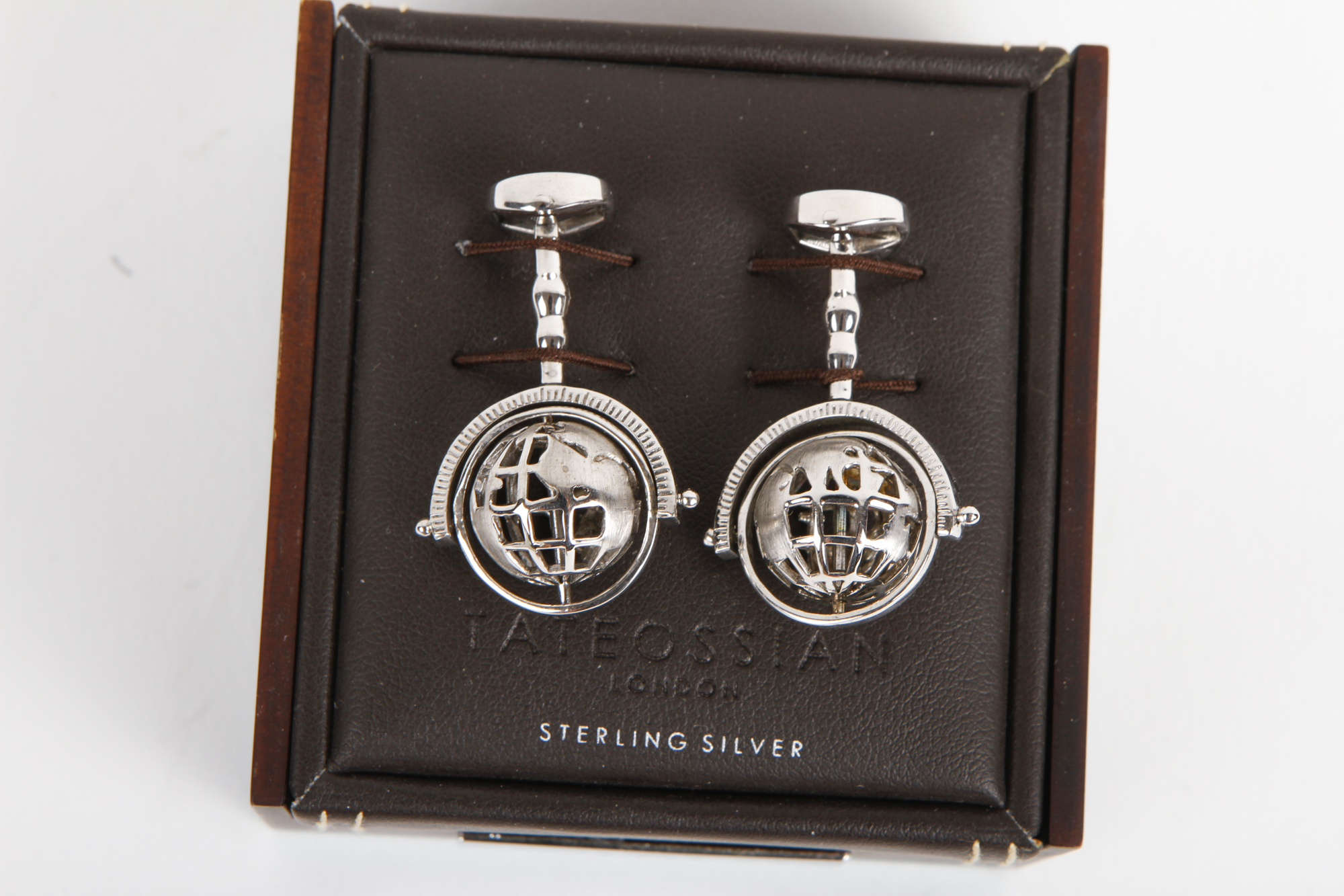 Pair of Tateossian Sterling Silver Globe Cufflinks