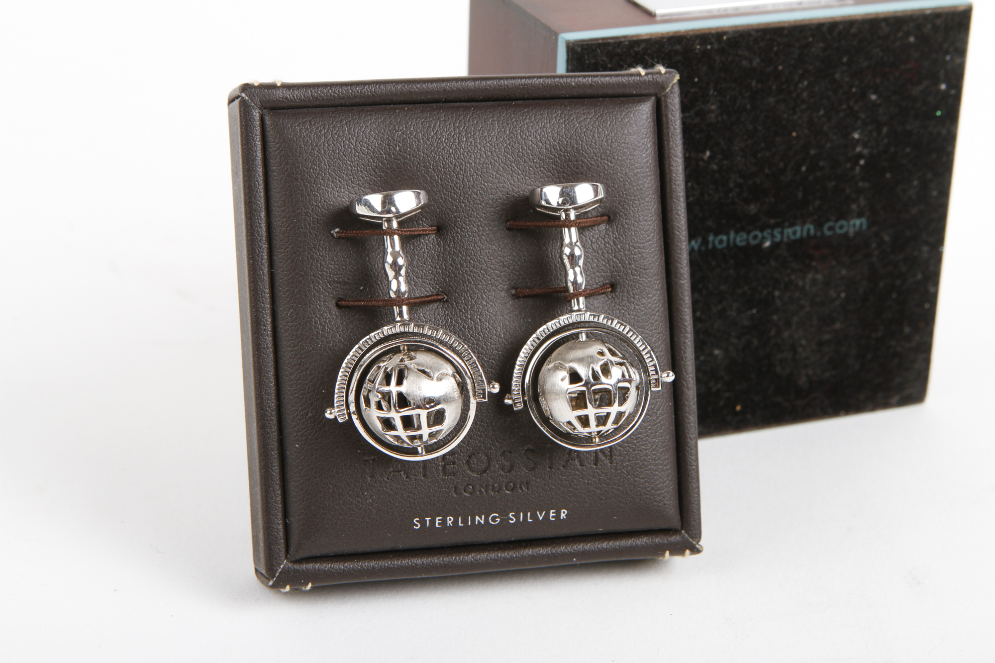 Pair of Tateossian Sterling Silver Globe Cufflinks