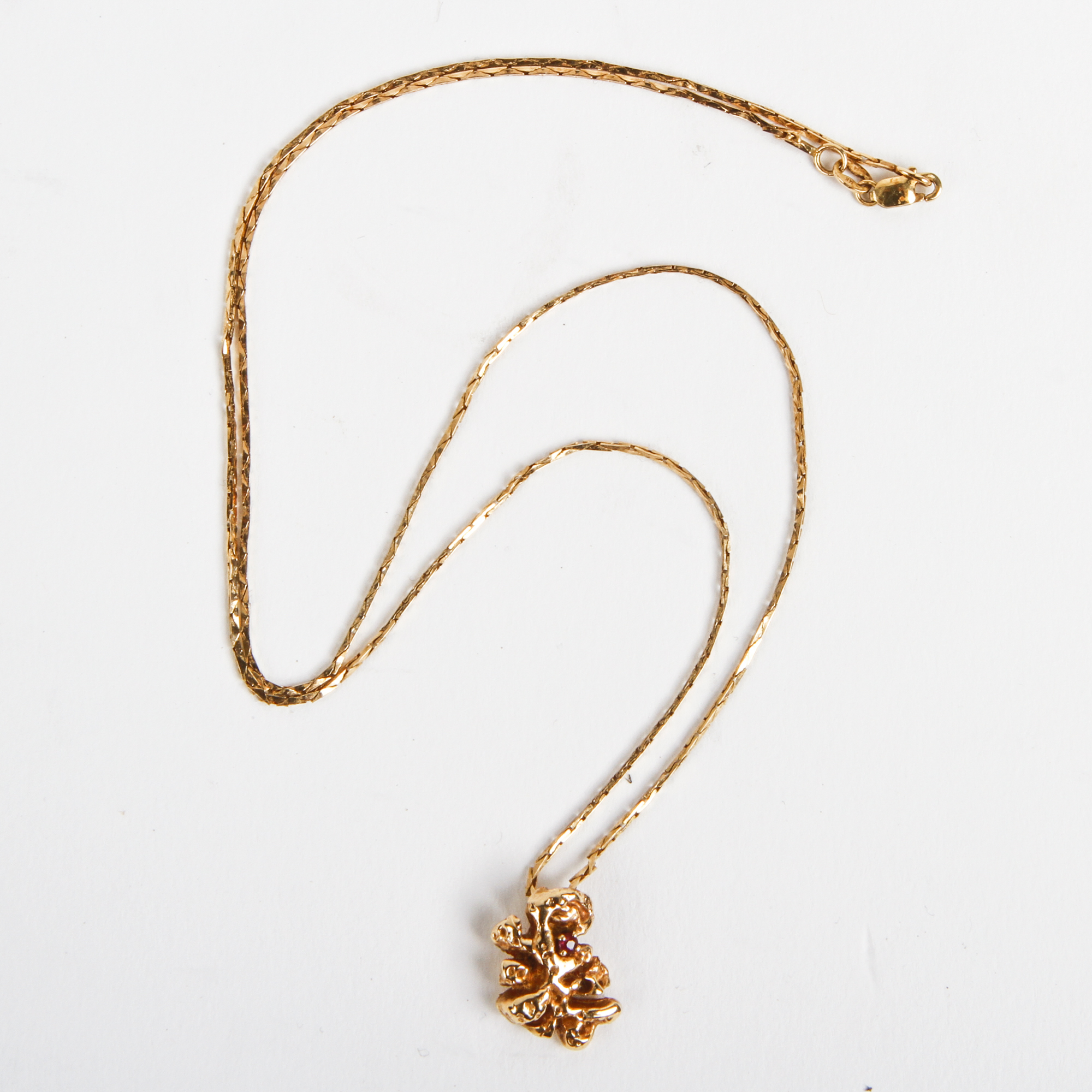 14K Yellow Gold and Ruby Nugget Pendant Necklace