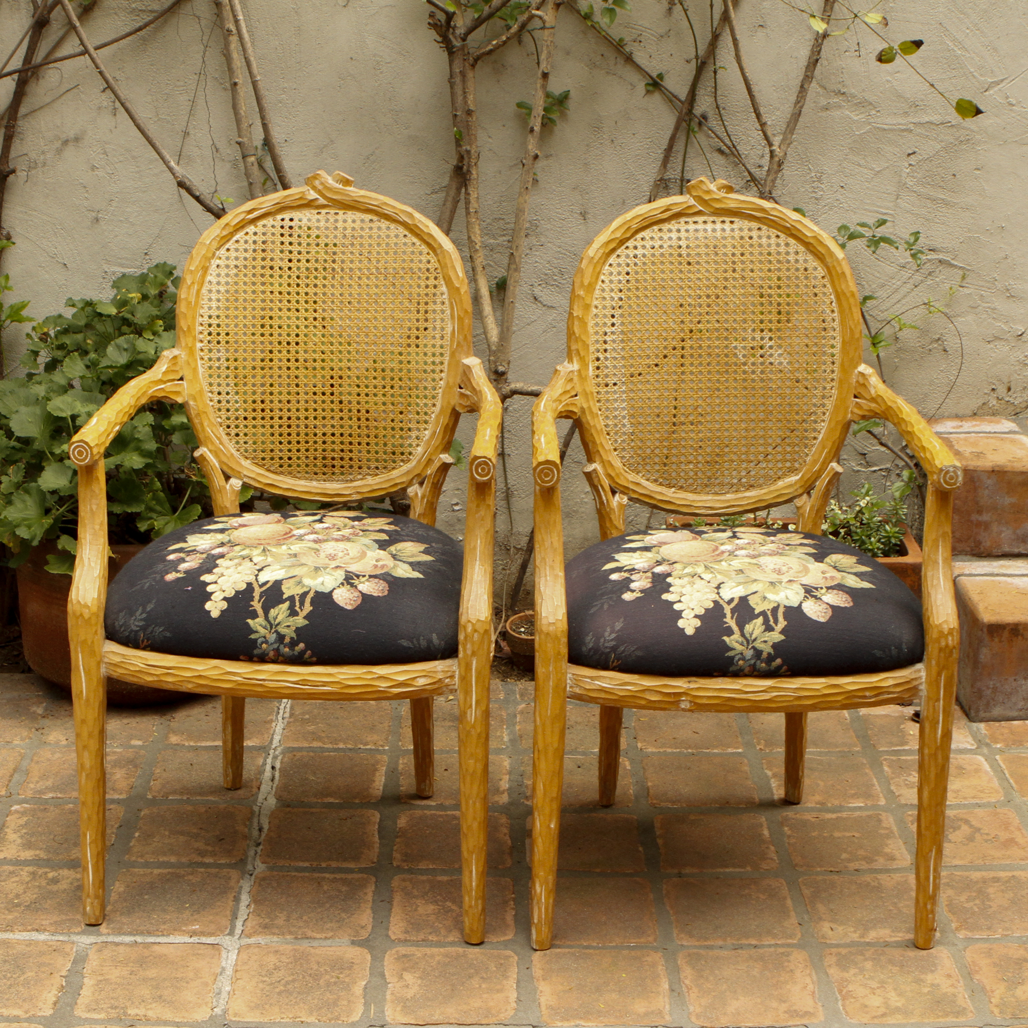 Cane back side chairs