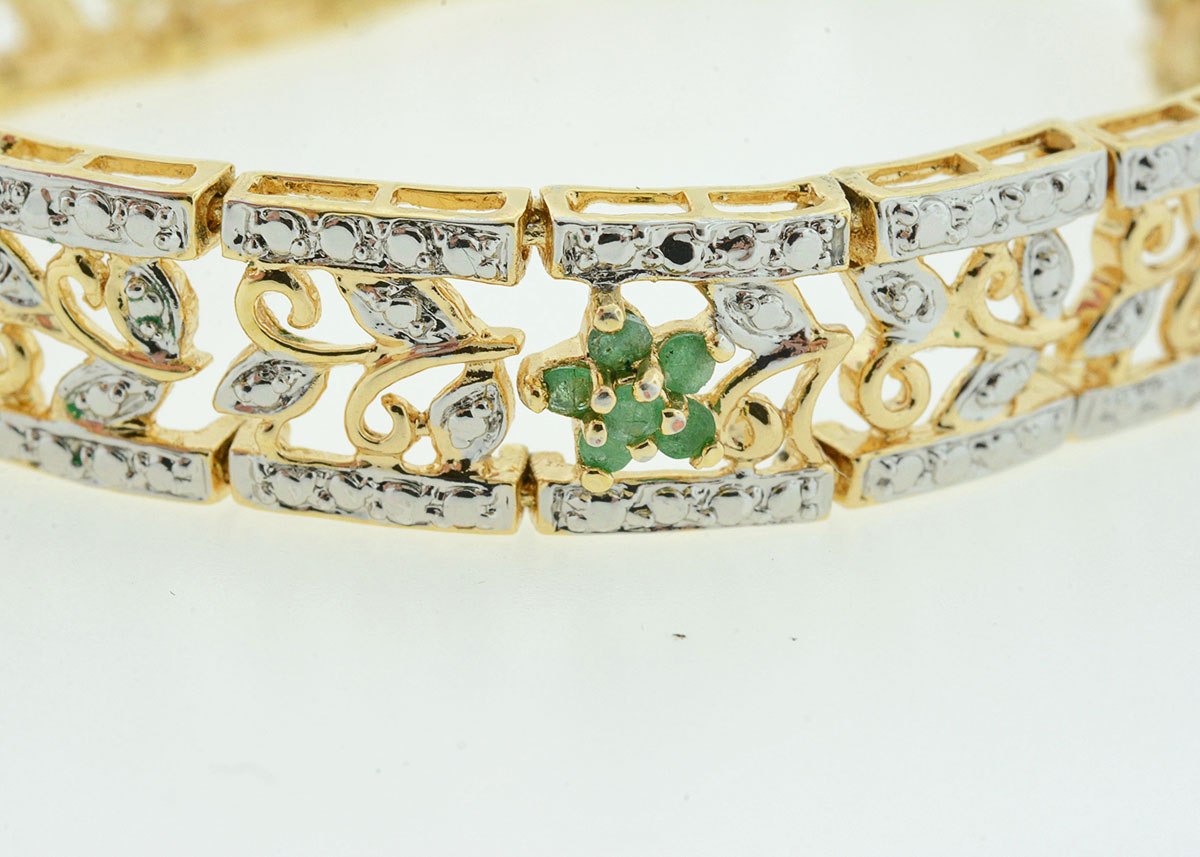 Sterling Silver Bracelet with Emerald, Ruby, and Blue Sapphire Flowers