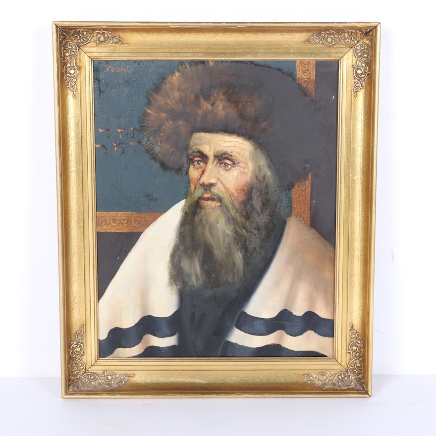 Original Oil on Canvas Portrait of an Orthodox Jewish Man