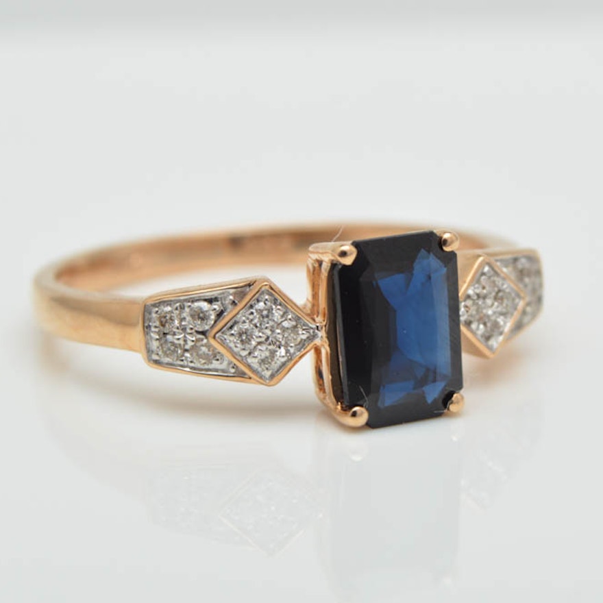 1.00 CT Blue Sapphire, Diamond and 14K Gold Ring