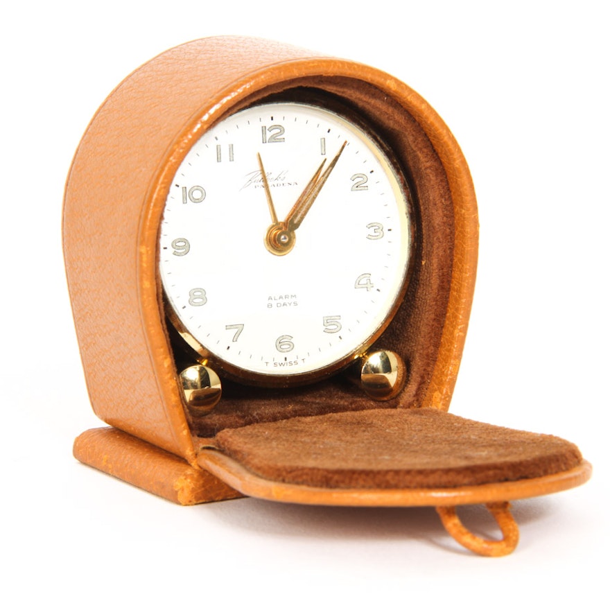 Vintage Swiss Travel Alarm Clock by Bullock's Pasadena