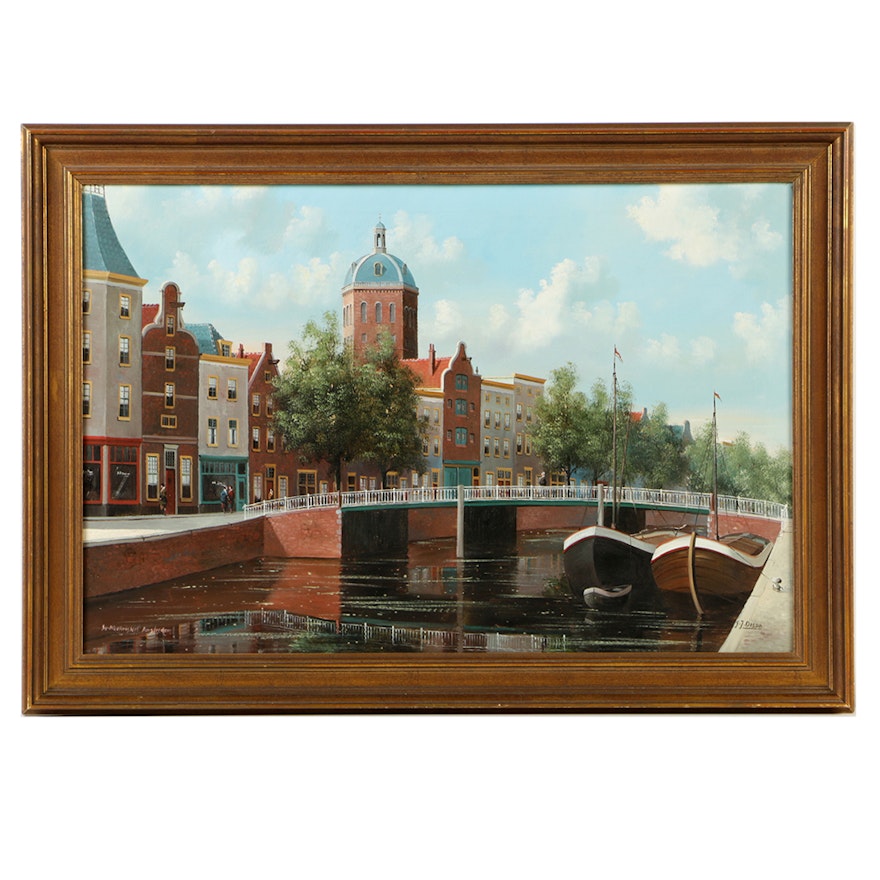 George Jan Dispo Oil Painting on Canvas "St. Nicolaaskerk, Amsterdam"