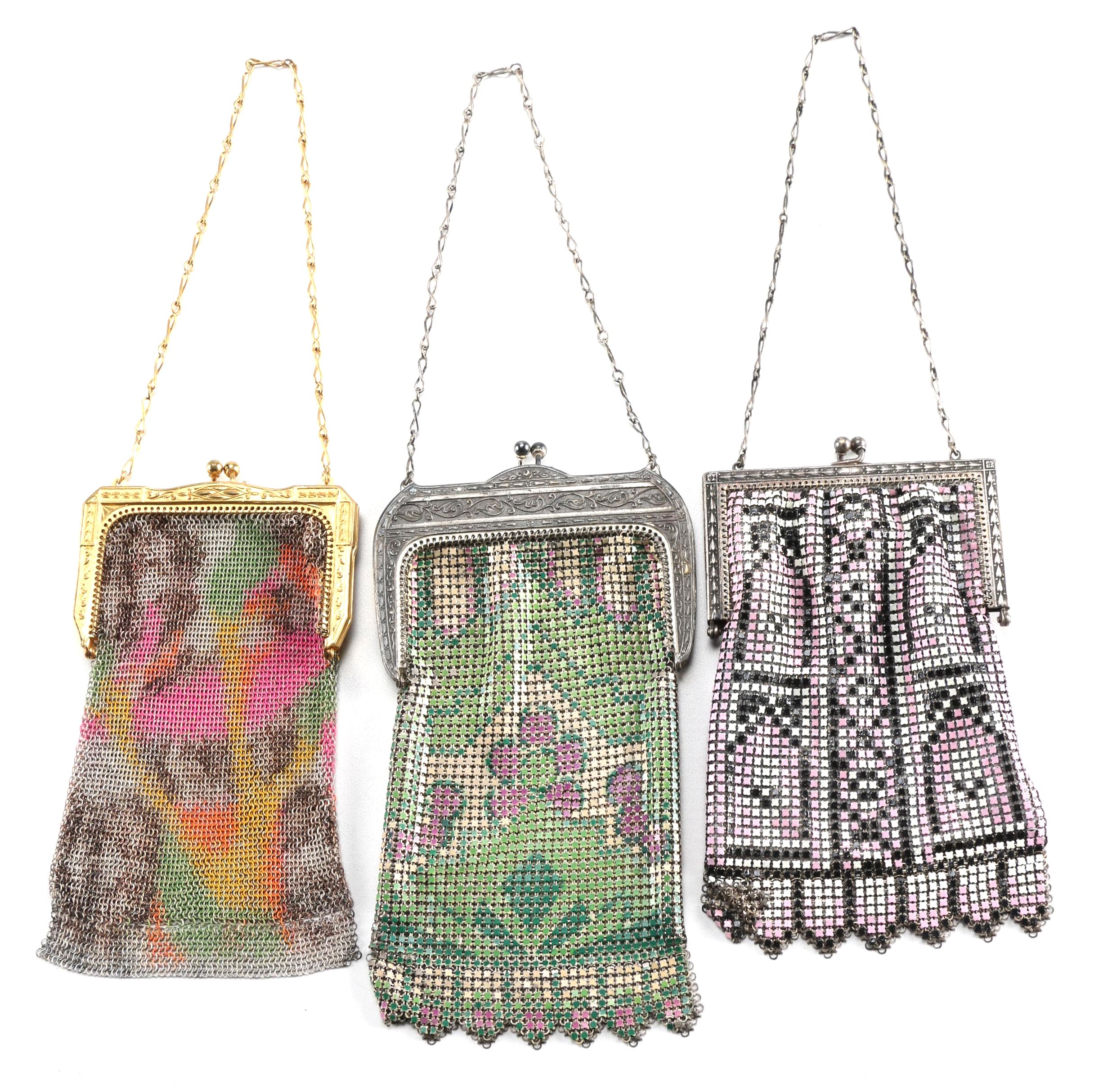 Three Vintage Art Deco Style Flapper Mesh Purses Including Whiting and Davis