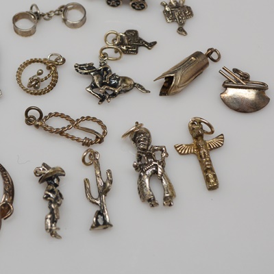 Sterling Silver Charm Bracelet and Western Themed Charms