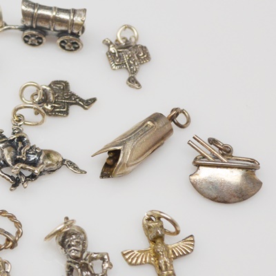 Sterling Silver Charm Bracelet and Western Themed Charms