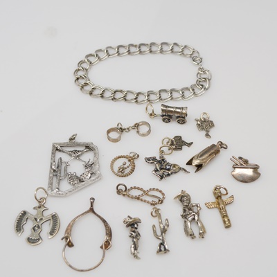 Sterling Silver Charm Bracelet and Western Themed Charms