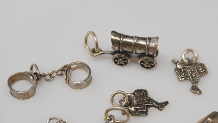 Sterling Silver Charm Bracelet and Western Themed Charms
