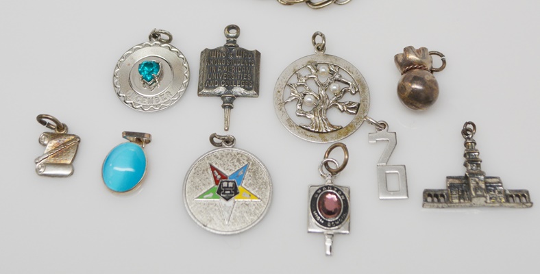 Sterling Silver Charm Bracelet and Ten Charms