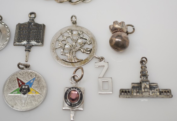 Sterling Silver Charm Bracelet and Ten Charms