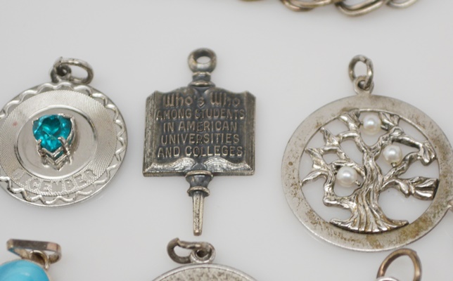 Sterling Silver Charm Bracelet and Ten Charms