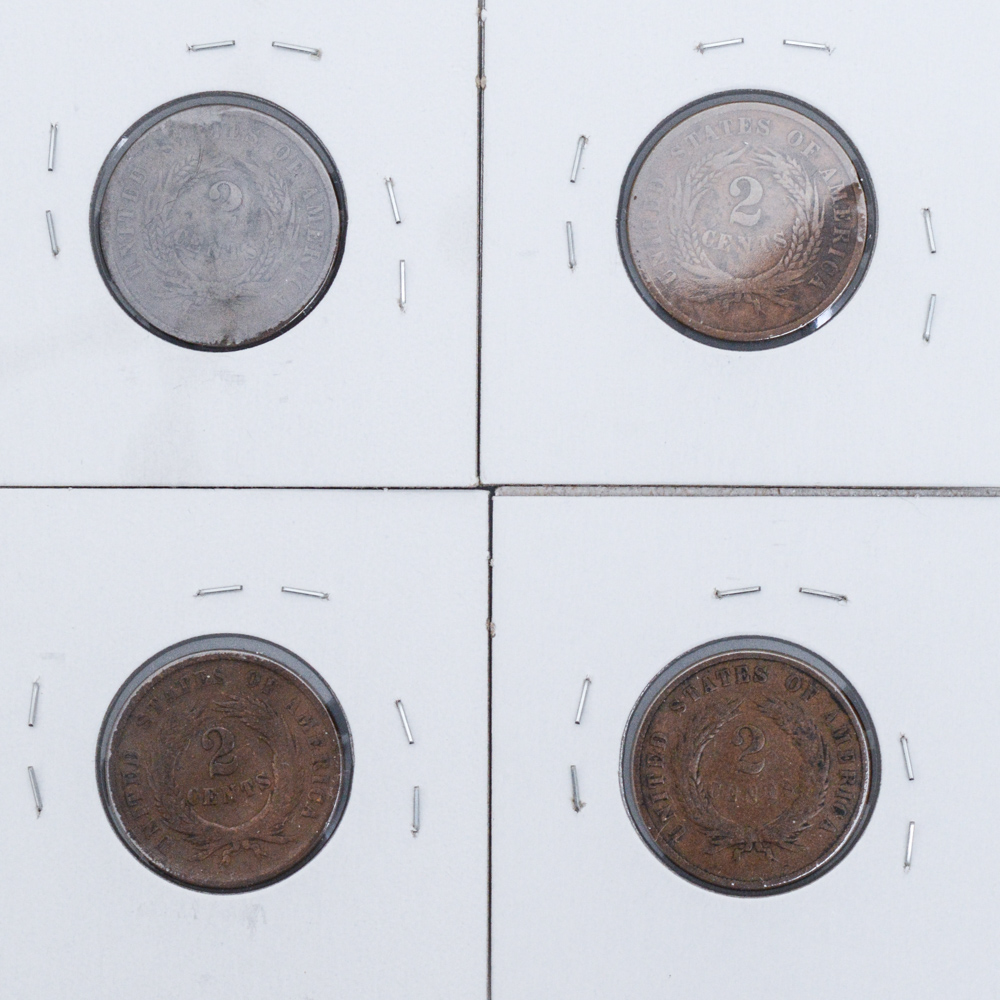 1864, 1865, and 1867 Two Cent Coins