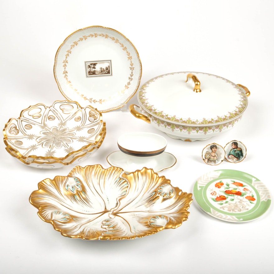 White China, Porcelain and Glass Decor including Tiffany and Limoges