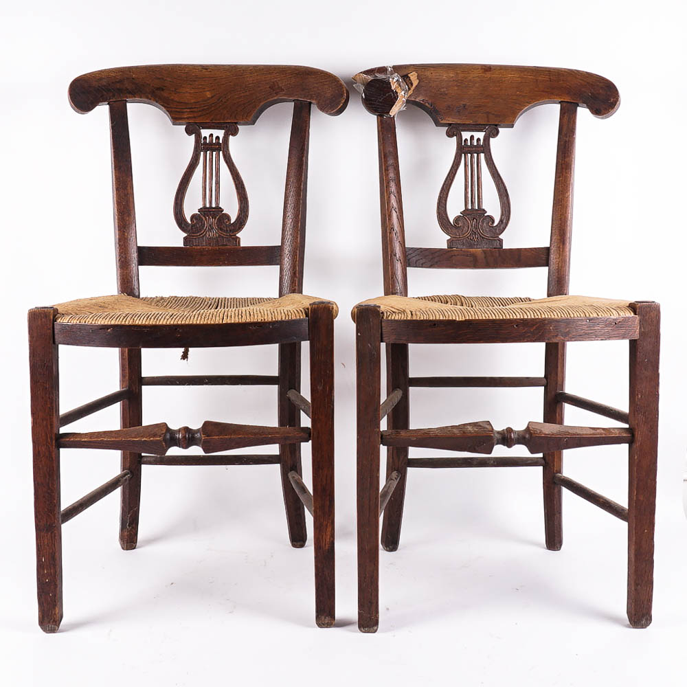Lyre Back Vintage Wooden Chair Pair