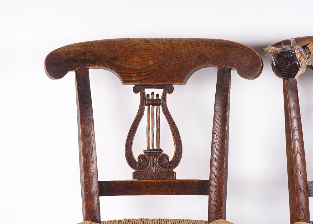 Lyre Back Vintage Wooden Chair Pair