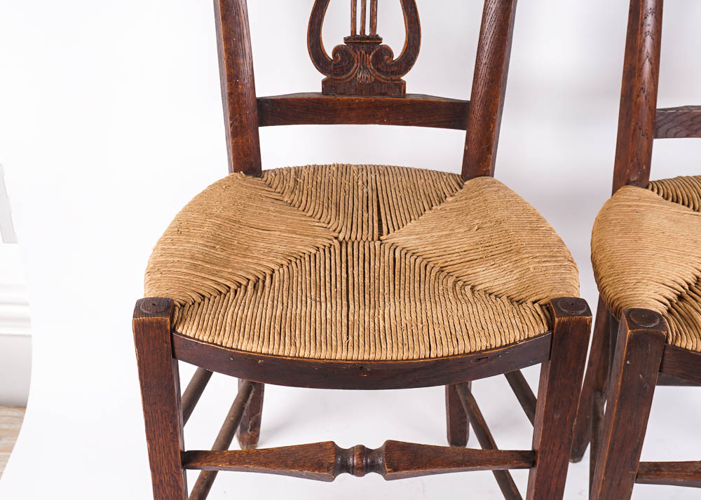 Lyre Back Vintage Wooden Chair Pair