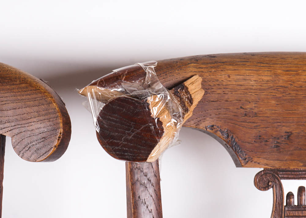 Lyre Back Vintage Wooden Chair Pair