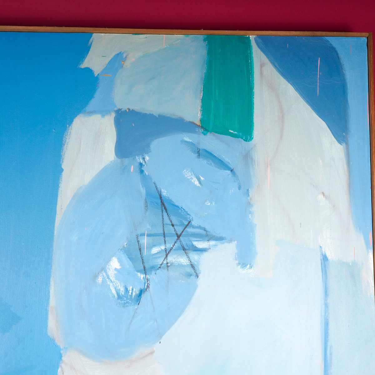 Large Blue and Green Abstract Oil on Canvas Painting