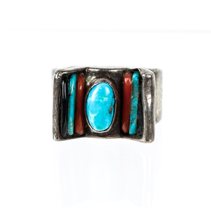 Zuni Native American Roosevelt and Bernice Tekala Multi-Stone Ring