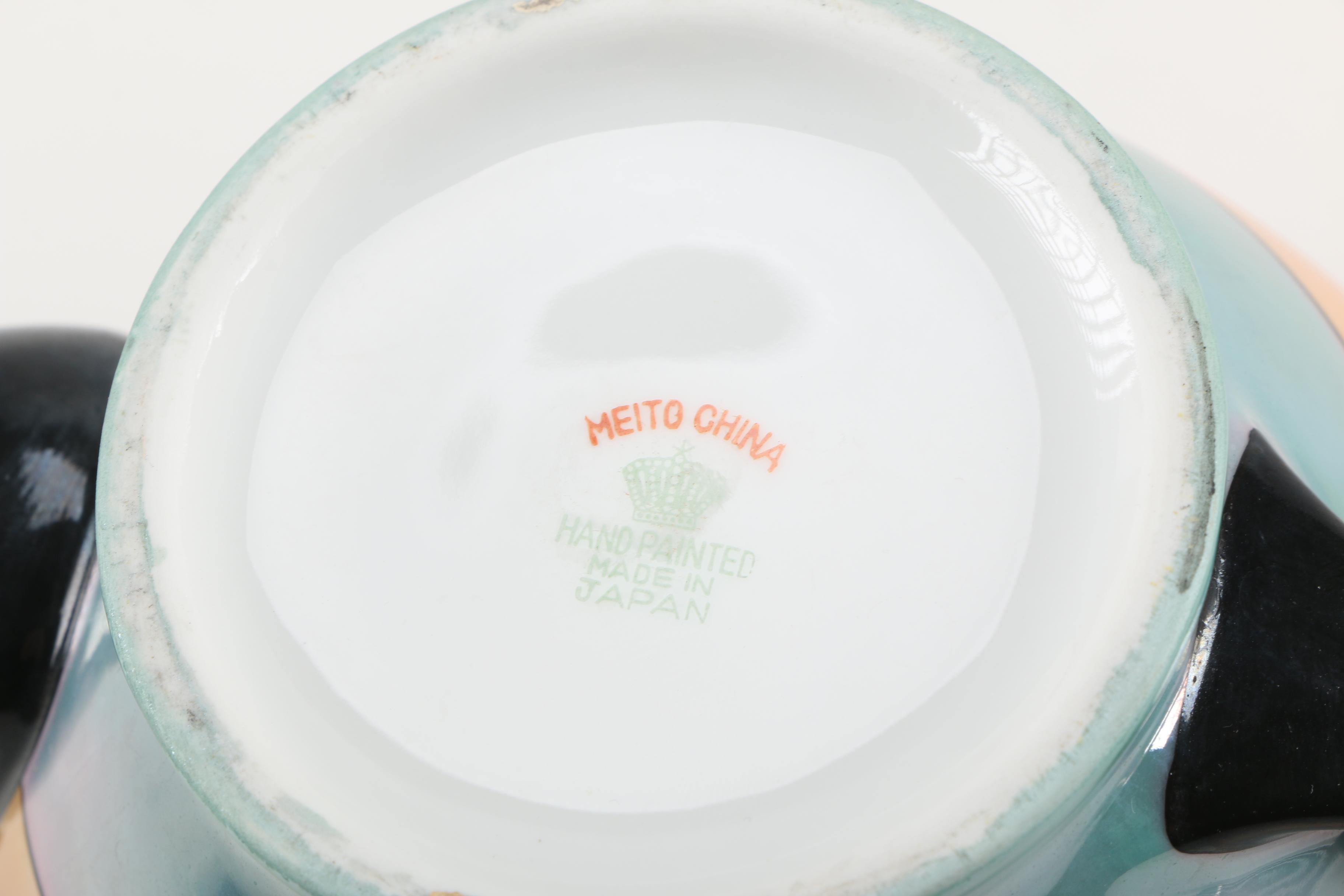 Meito Blue and Orange Lusterware China Set