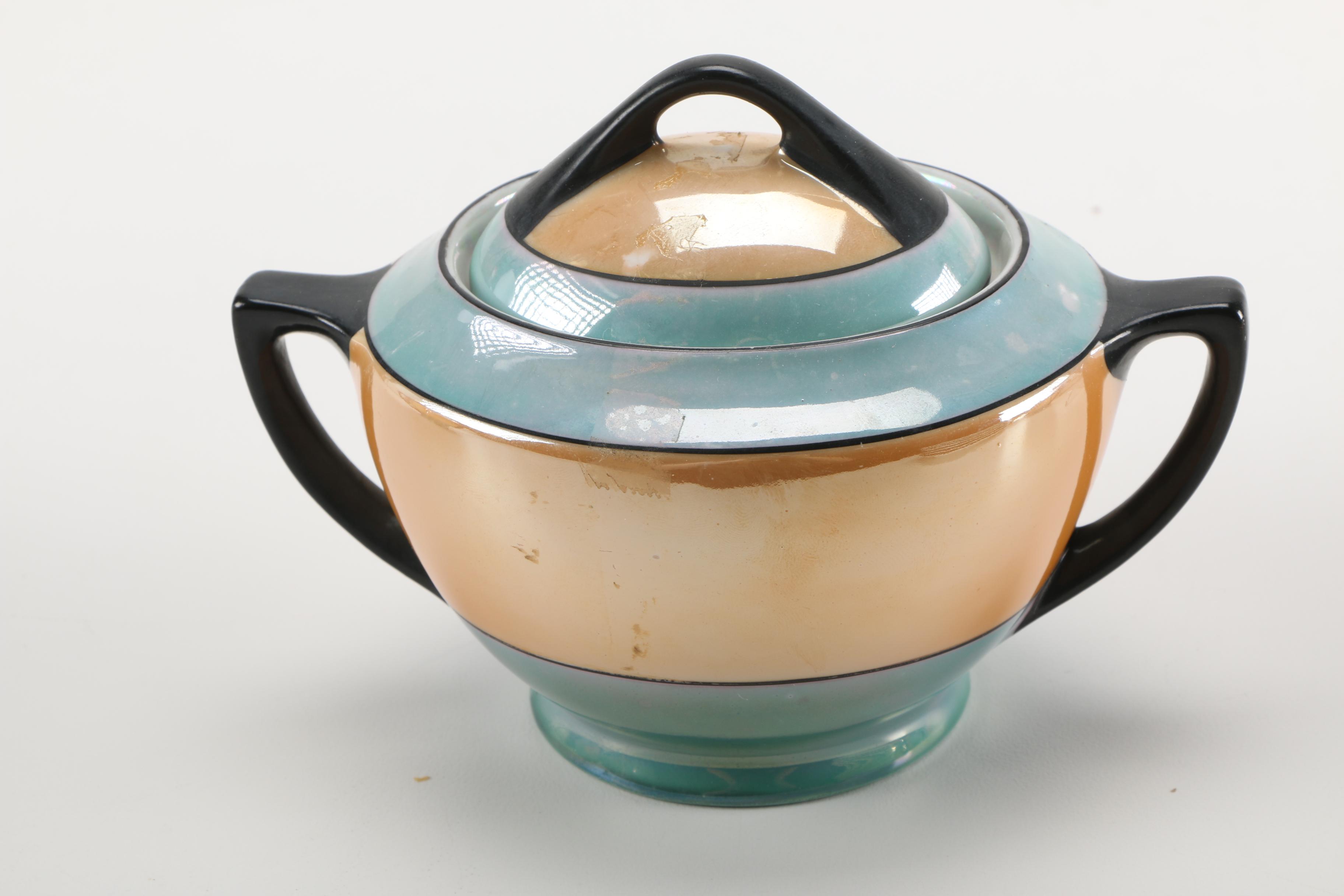 Meito Blue and Orange Lusterware China Set