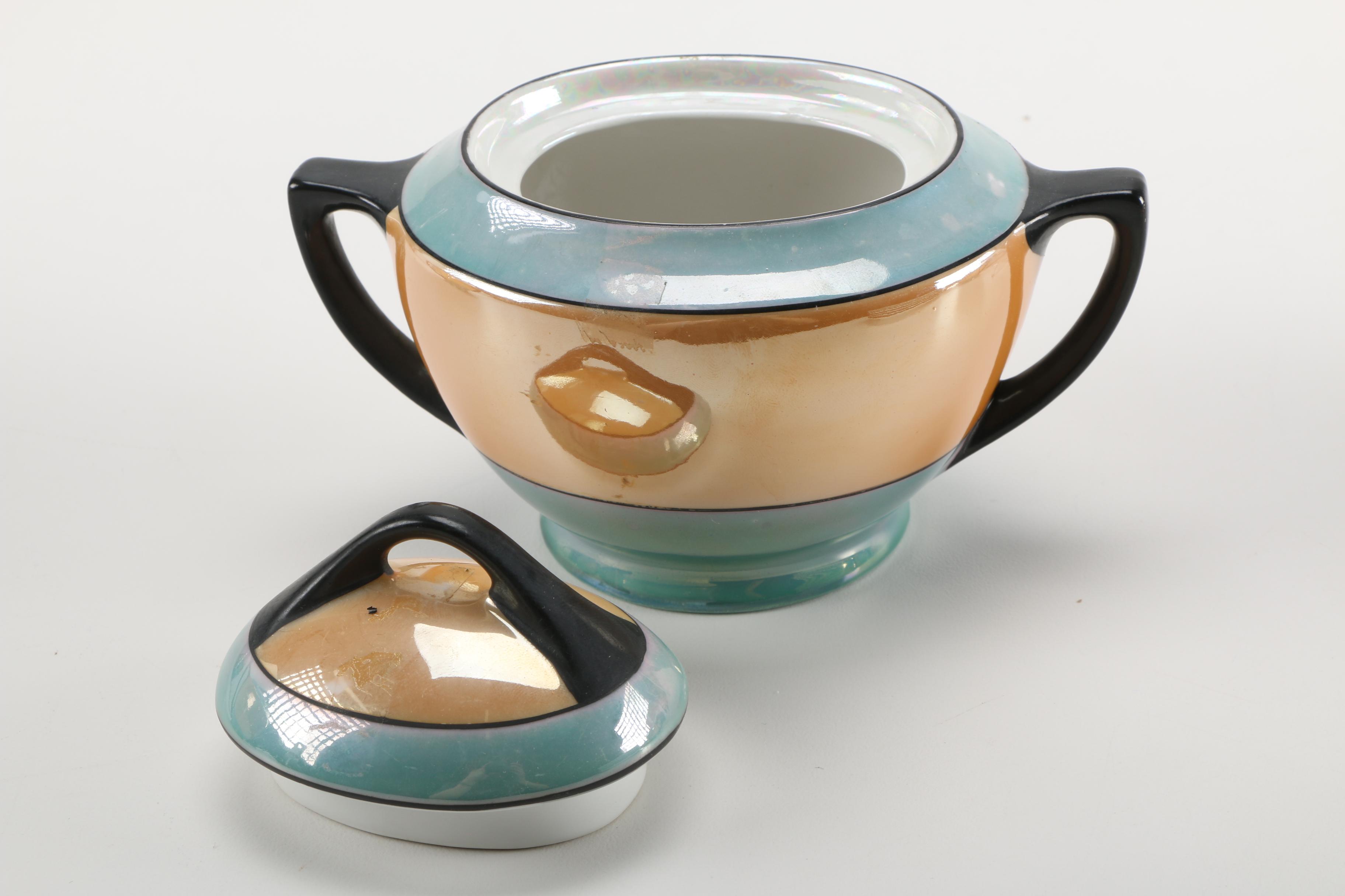 Meito Blue and Orange Lusterware China Set