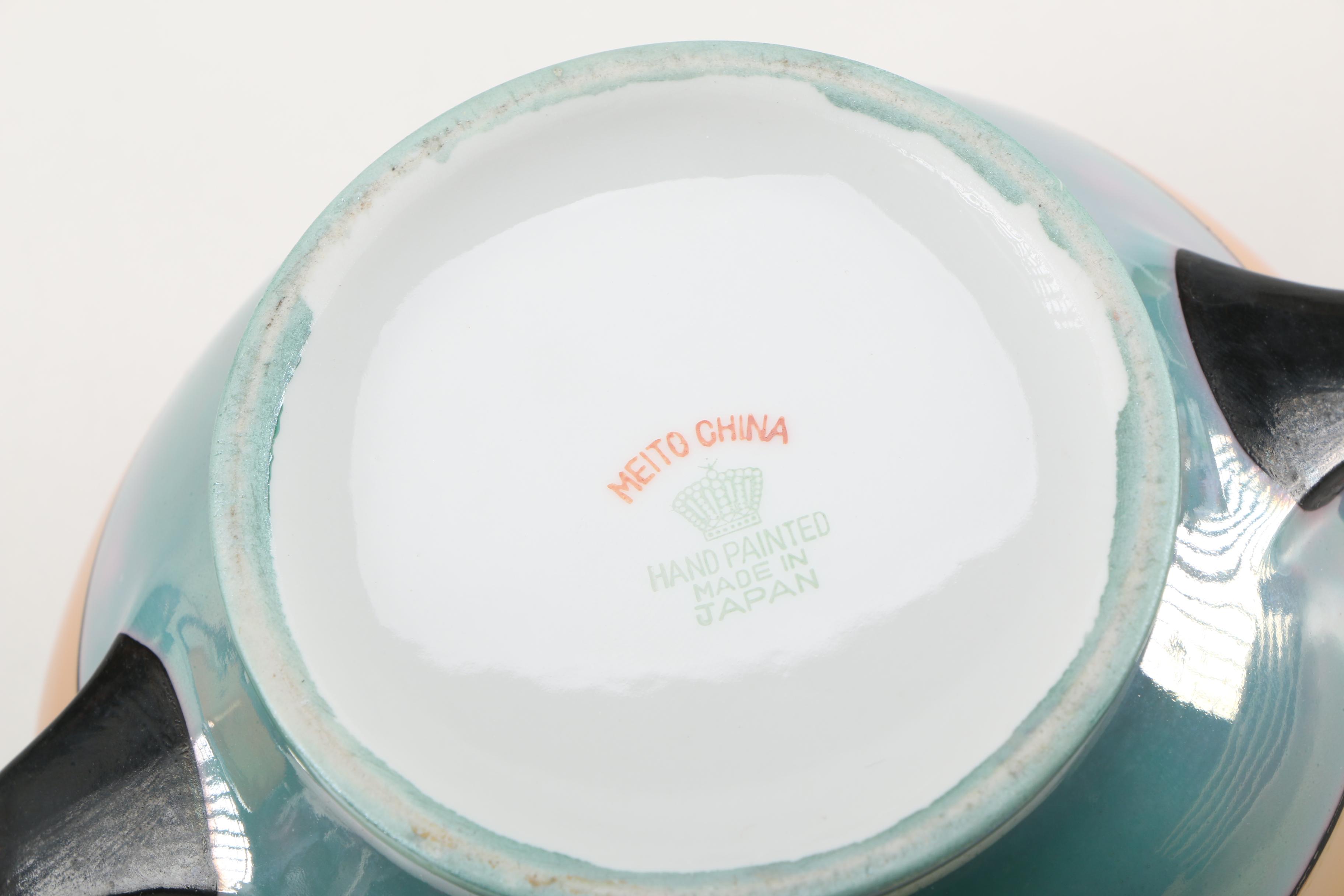 Meito Blue and Orange Lusterware China Set