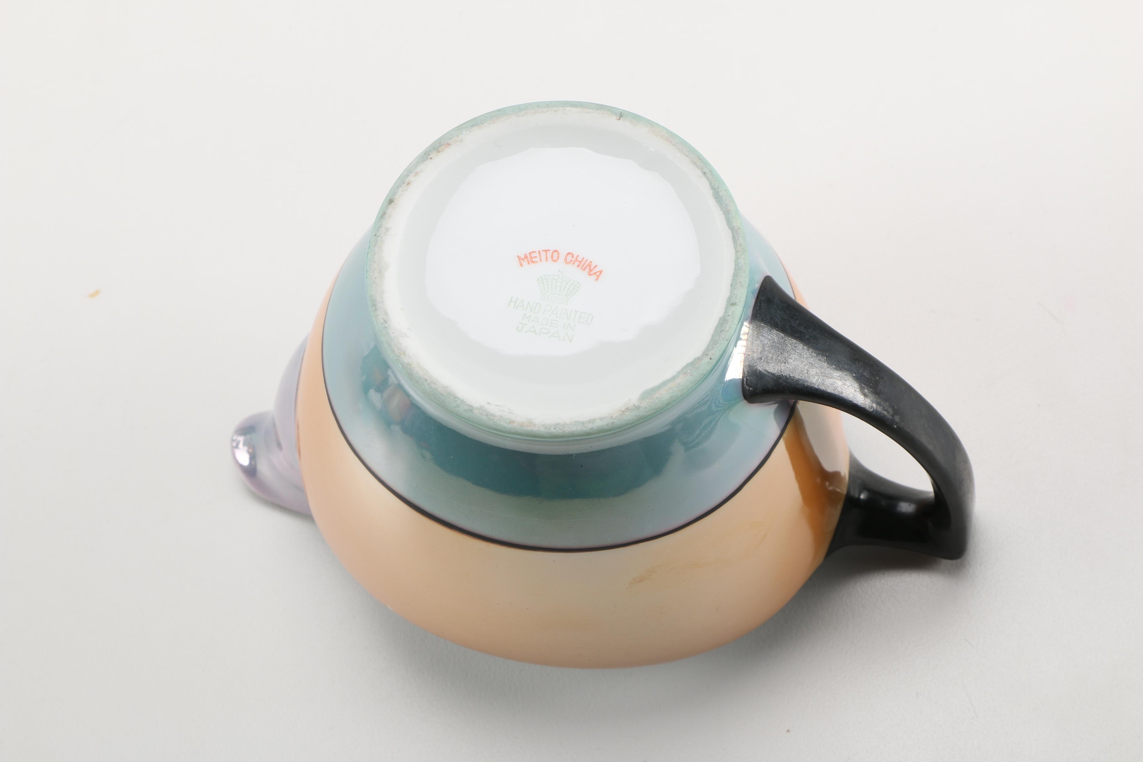 Meito Blue and Orange Lusterware China Set