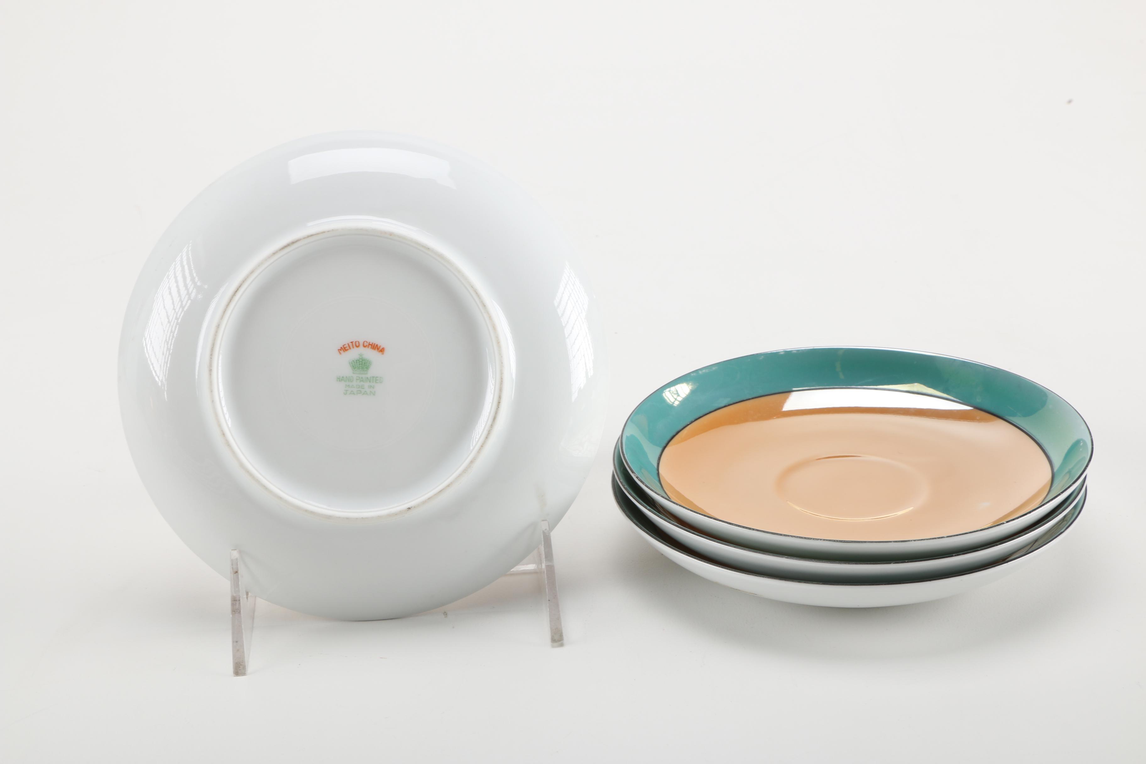 Meito Blue and Orange Lusterware China Set