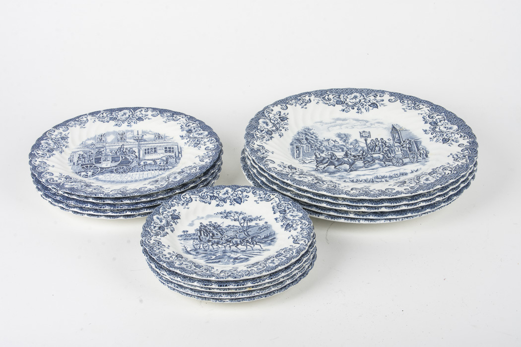Johnson Brotherss Ironstone China Set in "Coaching Scenes" Pattern