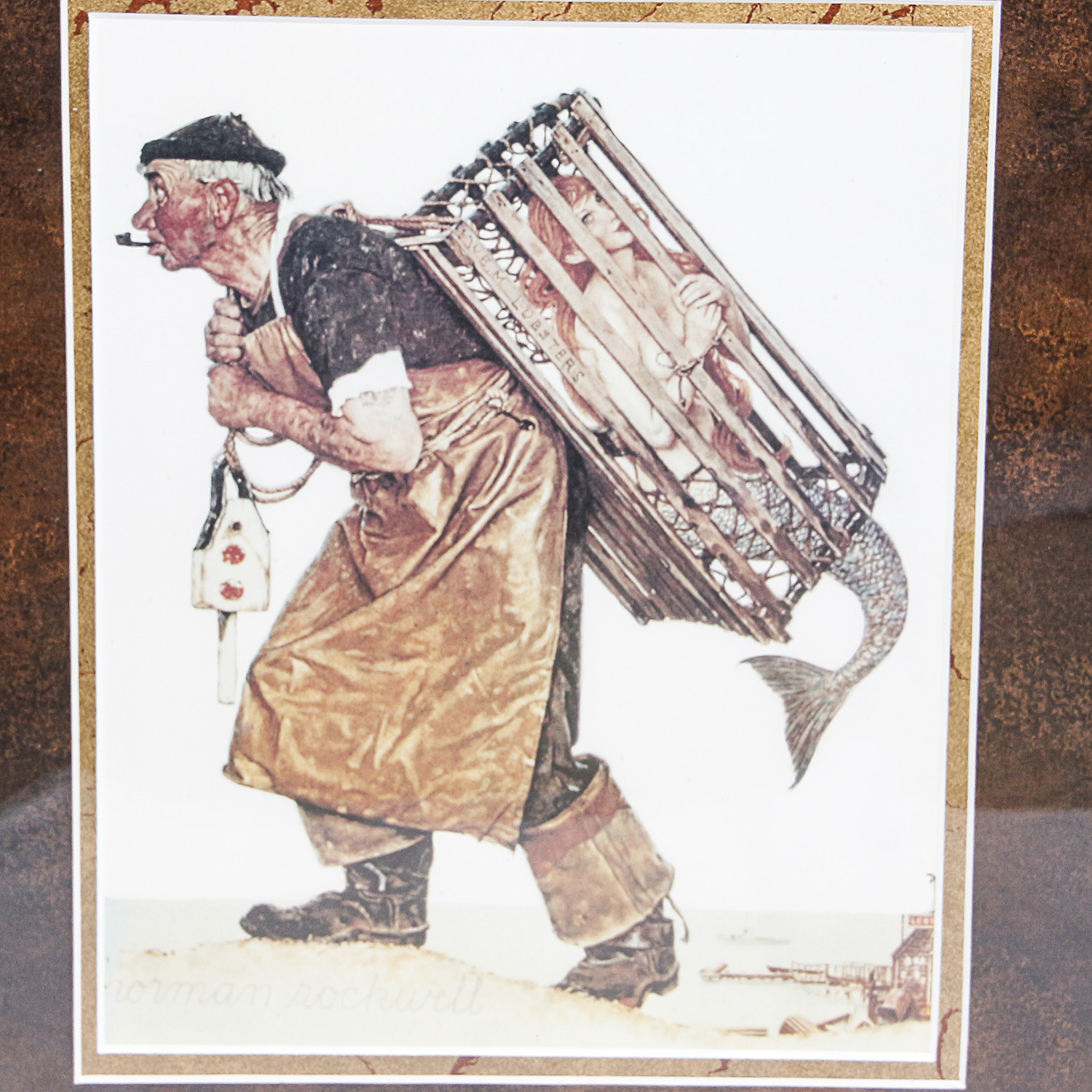 Framed Norman Rockwell "Lucky Catch" Print