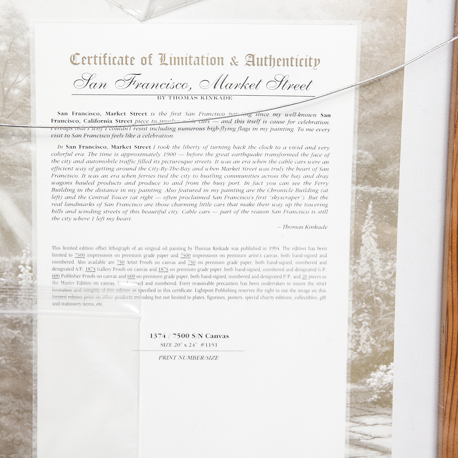 Limited Edition Thomas Kinkade "San Francisco, Market Street" Print