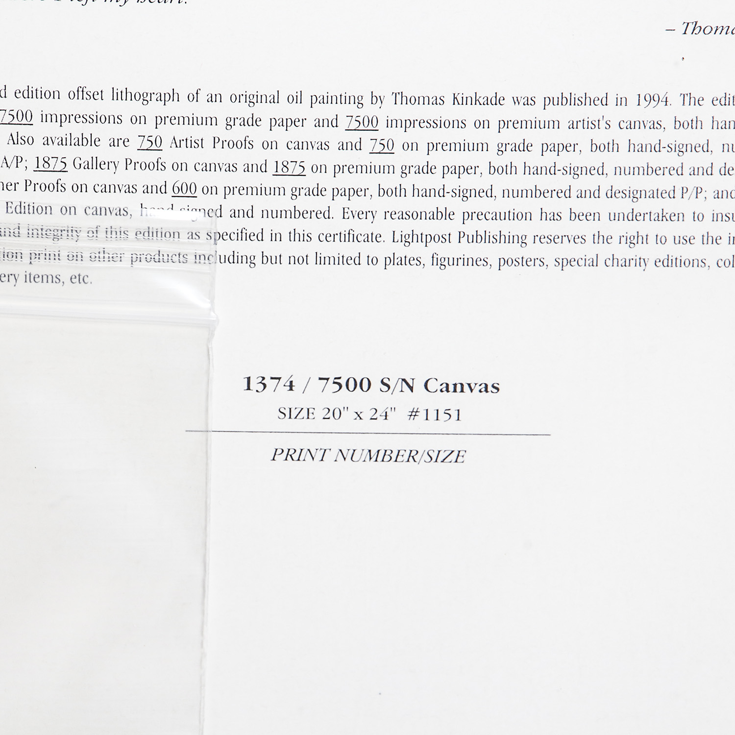 Limited Edition Thomas Kinkade "San Francisco, Market Street" Print