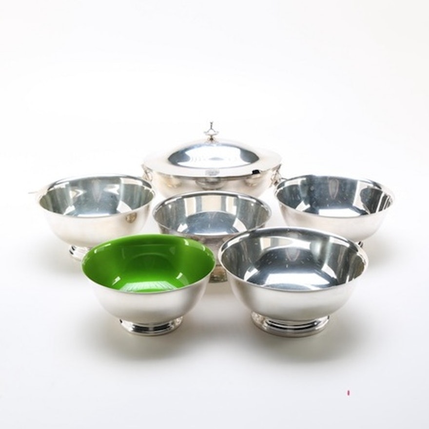 Collection of Silver Plated Paul Revere Style Bowls and Tureen