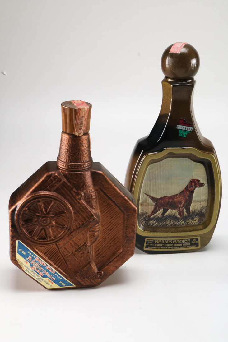 Seven Vintage Branded Decanters and Bottles