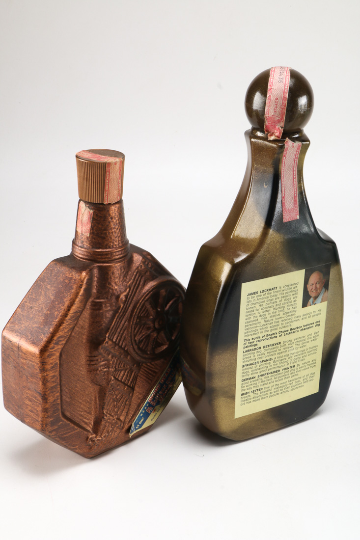 Seven Vintage Branded Decanters and Bottles