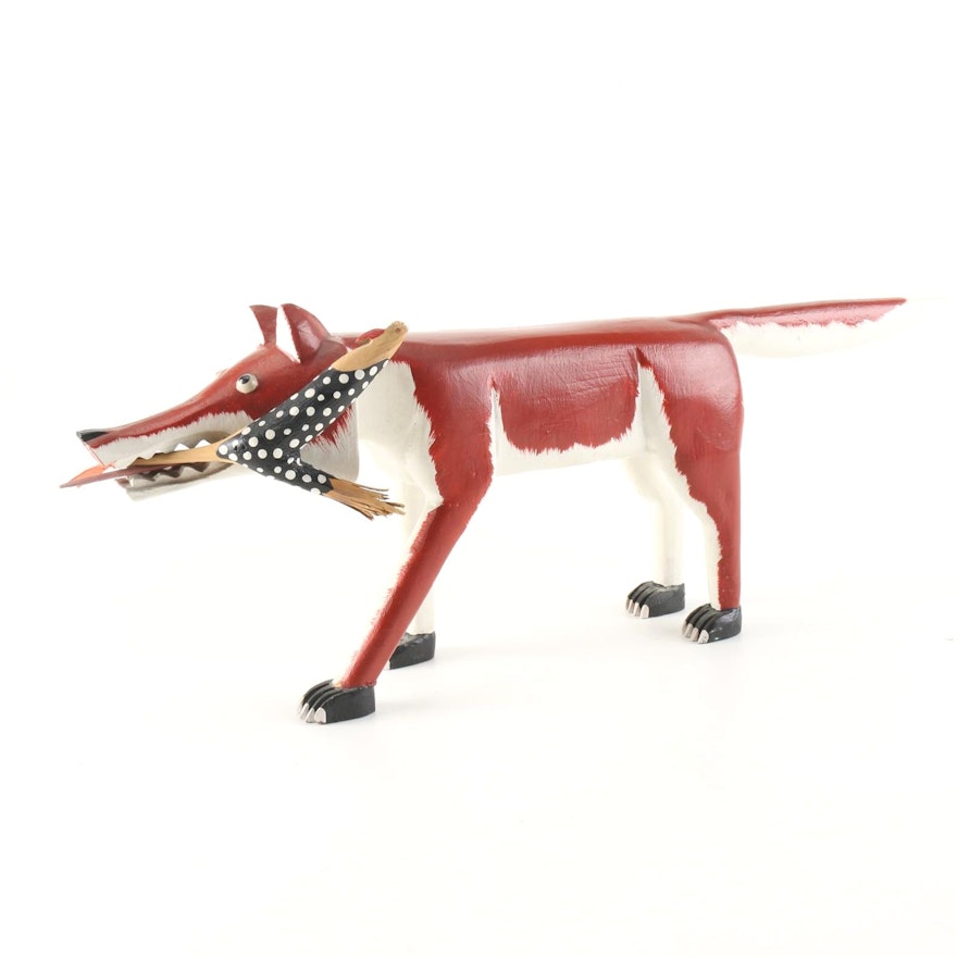 Lonnie & Twyla Money Folk Art Sculpture, "Fox with Rooster"