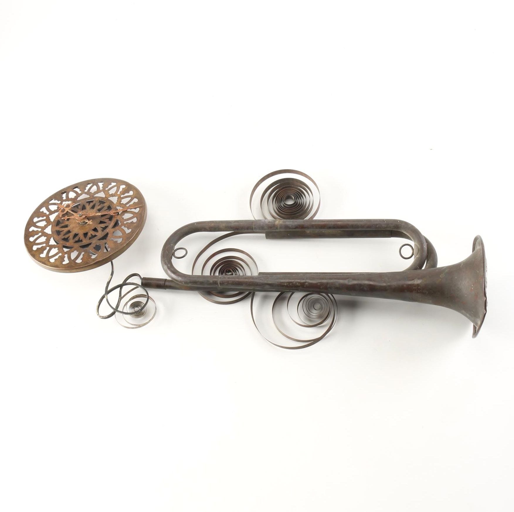 Roger Wood Hand Crafted Metal Trumpet Clock