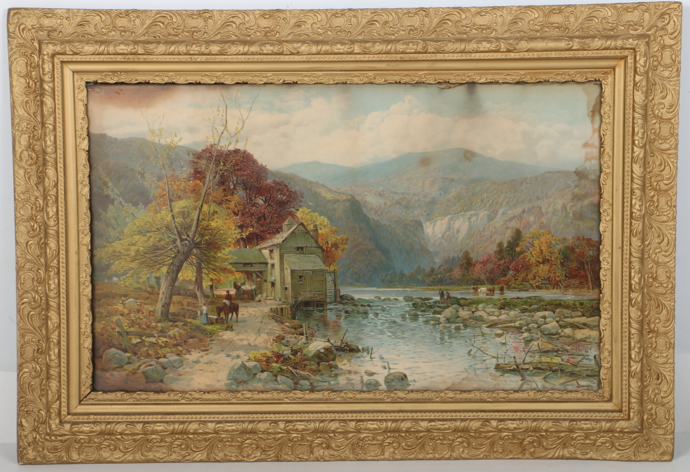 Vintage Framed Chromolithograph "Catskills in Autumn"