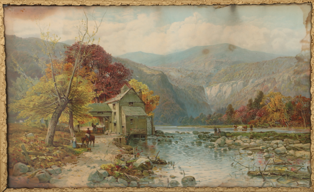Vintage Framed Chromolithograph "Catskills in Autumn"