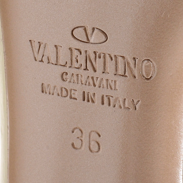 Valentino Garavani Ivory Leather Studded Open Toe Dress Sandals with Stiletto Heel