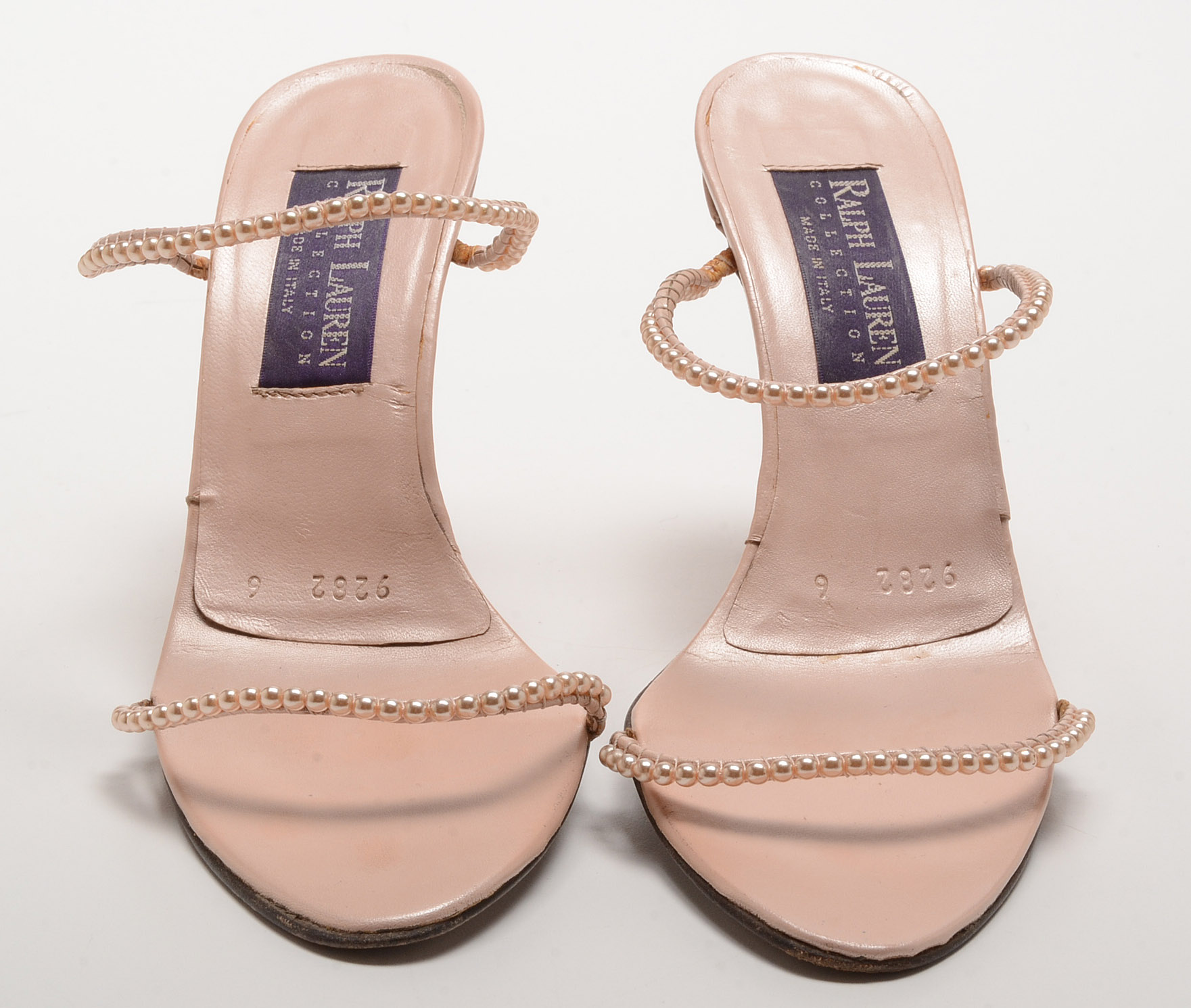 Ralph Lauren Collection Blush Leather Open Toe Sling Back Dress Sandals with Strappy Faux Pearls Susan Wore To The White House State Dinner in Washington, D.C