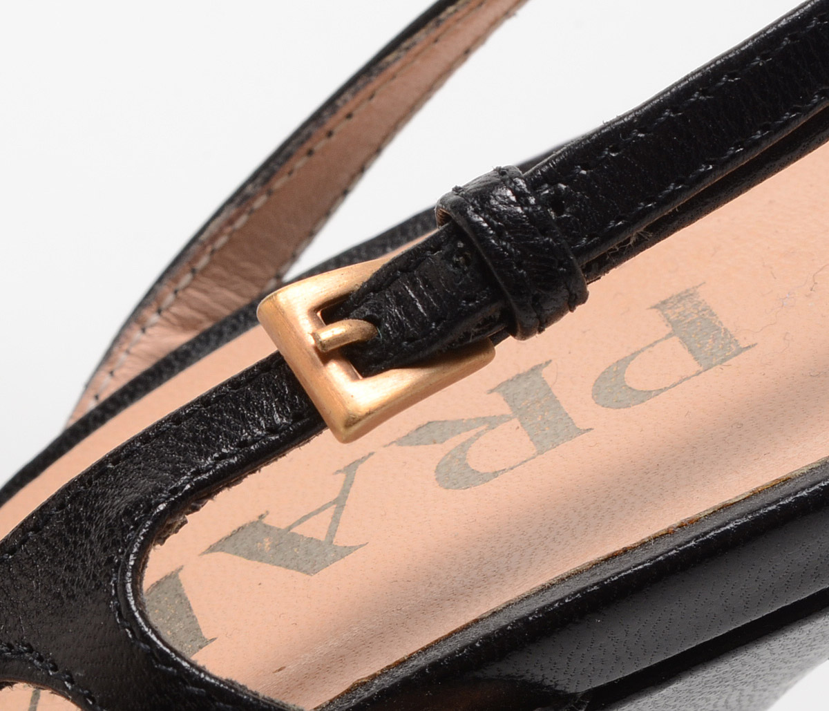 Prada Black Leather Strappy Slingback Dress Sandals