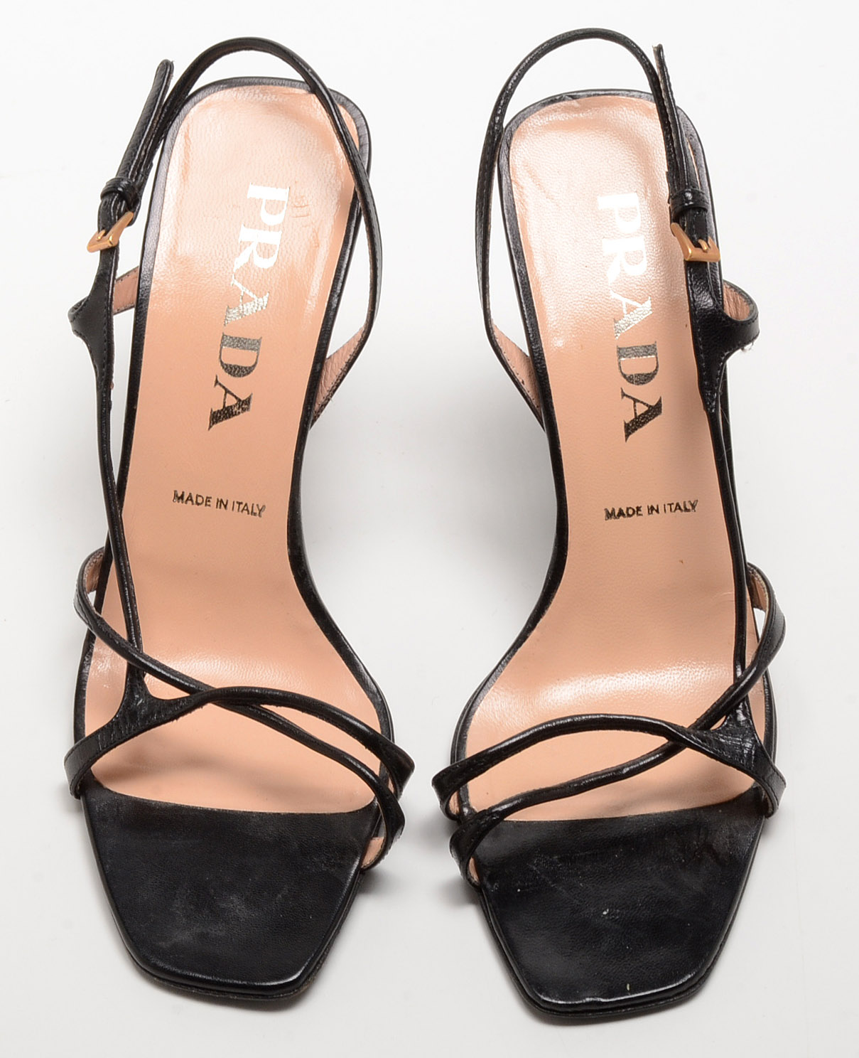 Prada Black Leather Strappy Slingback Dress Sandals