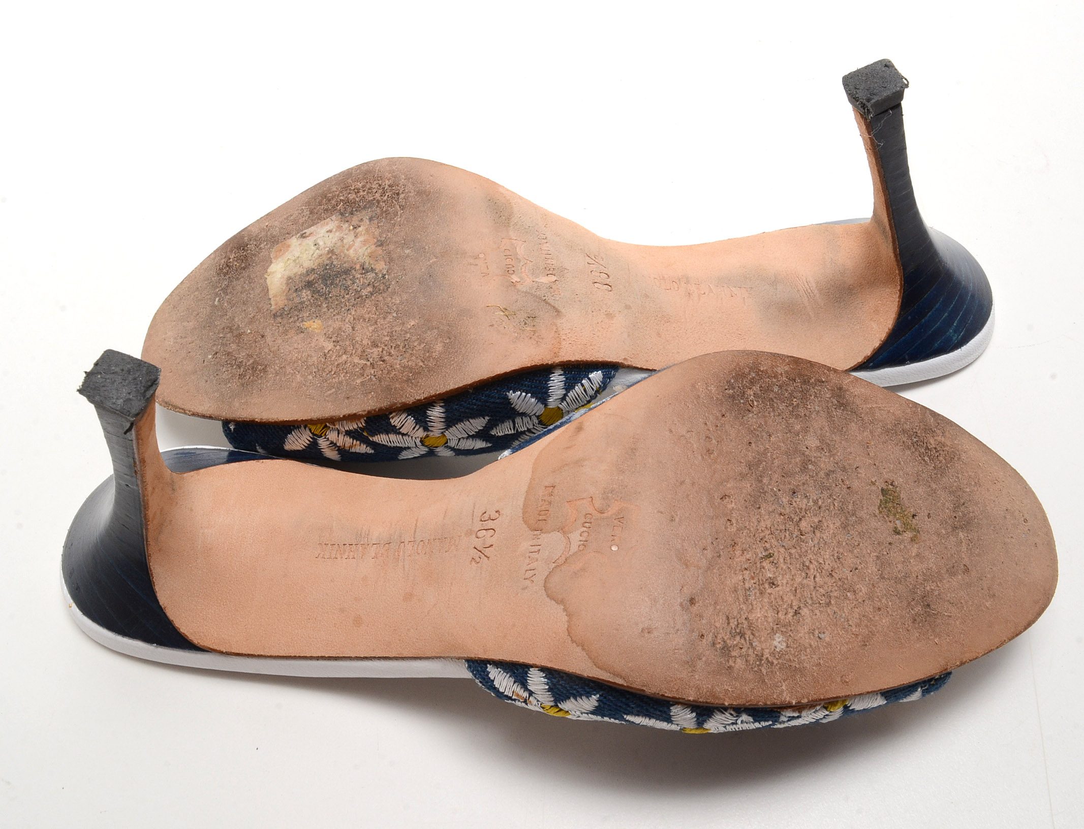 Manola Blahnik Floral Embroidered Open Toe Slide Dress Sandals